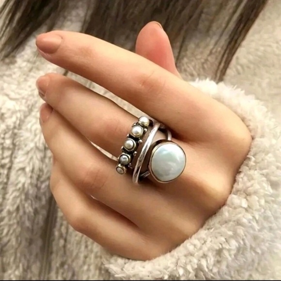 Fine Jewelry Jewelry - NEW!! Silver Plated Pearl Bohemian Style Women's Ring